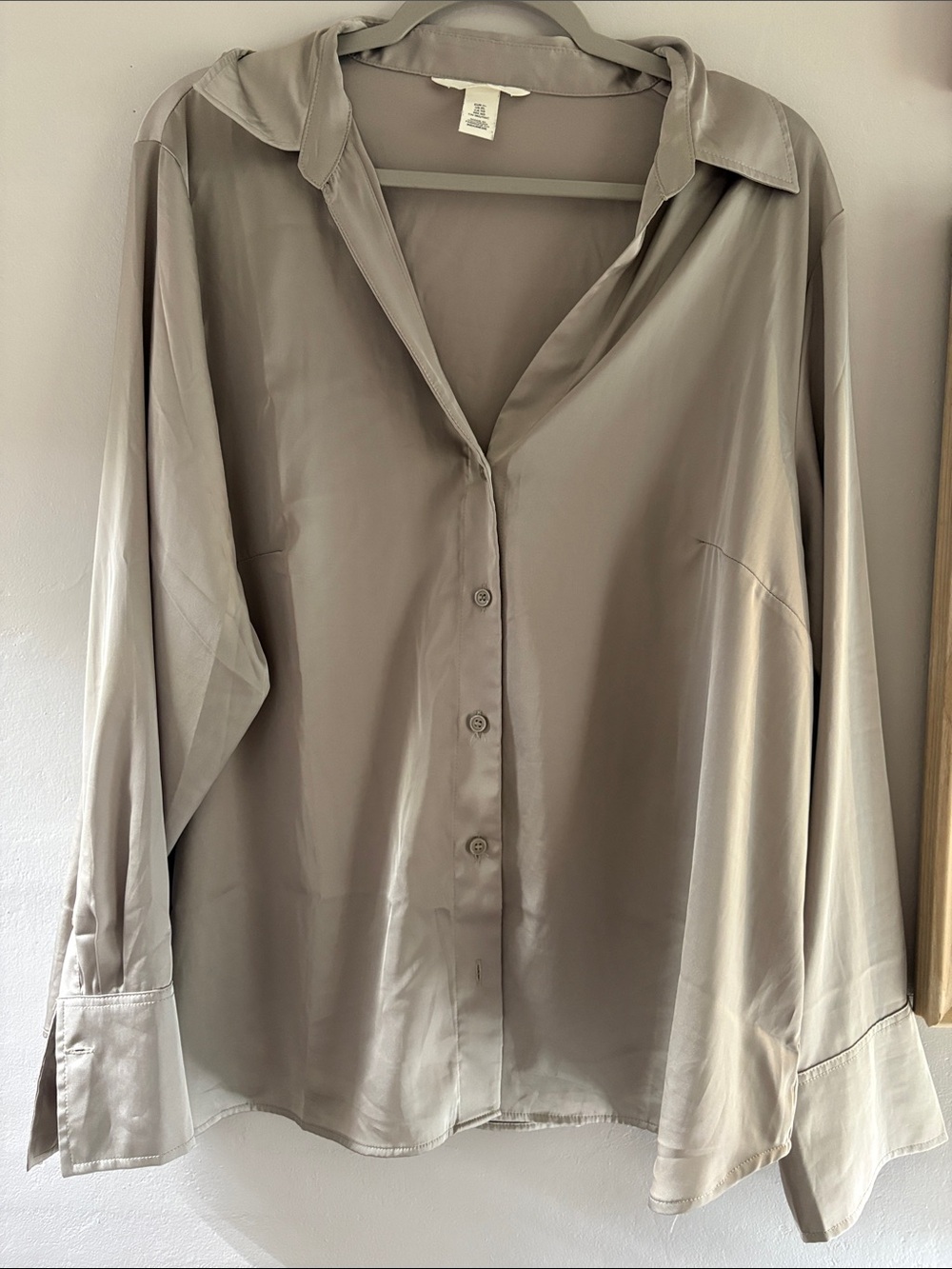 H&M Light Taupe Satin Button-Up Shirt